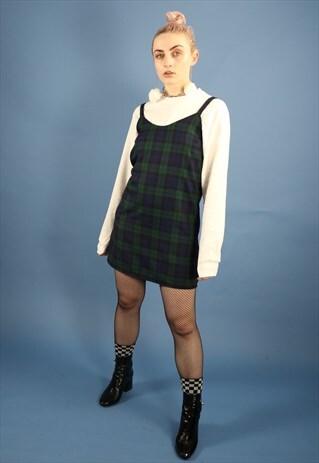 GREEN & BLUE TARTAN SLIP DRESS
