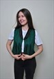 WOMEN'S STRIPED VEST, 90S GREEN FRONT BUTTONS FORMAL TOP 