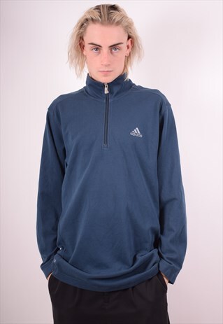 ADIDAS MENS VINTAGE SWEATSHIRT JUMPER MEDIUM BLUE 90S