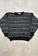 VINTAGE KNITTED JUMPER ABSTRACT LEAF PATTERNED KNIT SWEATER