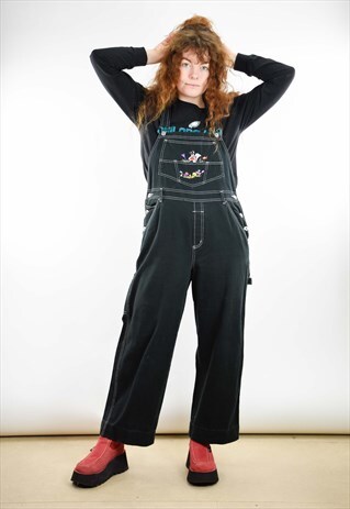 VINTAGE 90S LOONEYTUNES BLACK DENIM WORKWEAR DUNGAREES