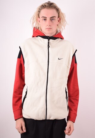 NIKE MENS VINTAGE FLEECE GILET LARGE WHITE 90S