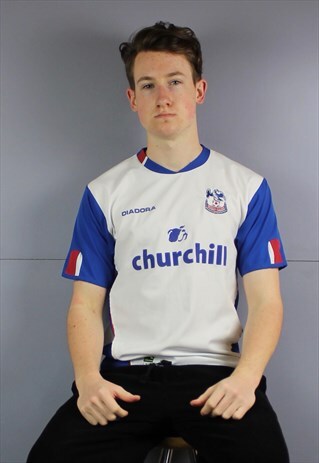 VINTAGE DIADORA CRYSTAL PALACE FOOTBALL SHIRT IN BLUE AND WH