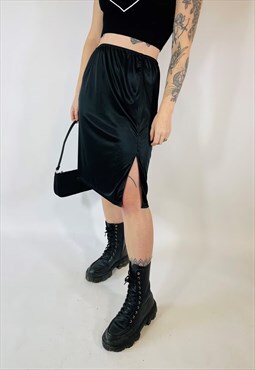 Vintage 90s 00s Y2K Grunge Satin Black Midi Skirt