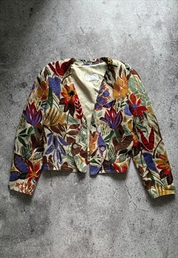 Vintage Bogner Flowers Printed Linen Blazer Jacket