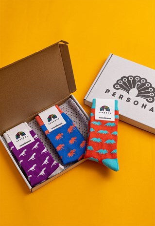 Men's dinosaur Egyptian cotton socks, UK 6.5 - 11, 3 pair
