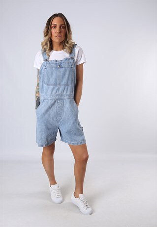 DENIM DUNGAREES SHORTS RIVERTED TALL LENGTH UK 14 (4AJ)