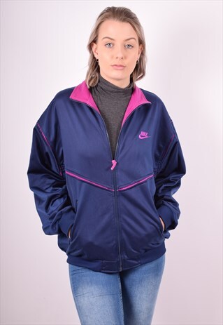 NIKE WOMENS VINTAGE TRACKSUIT TOP JACKET LARGE BLUE 90S