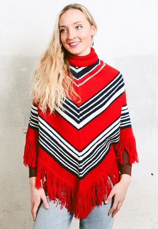 VINTAGE 70S STRIPED HIGH NECK PONCHO