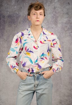 90s long sleeve blouse in classic style and colorful pattern