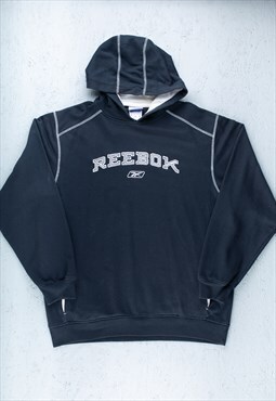 90s Reebok Black Embroidered Spell Out Logo Hoodie - B2851