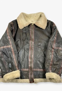 Vintage Suede Leather Flight Jacket Dark Brown 2XL