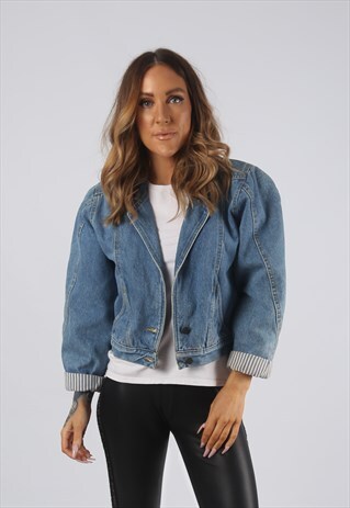 VINTAGE CROPPED DENIM JACKET BOXY FIT UK 10 SMALL (9RBR)