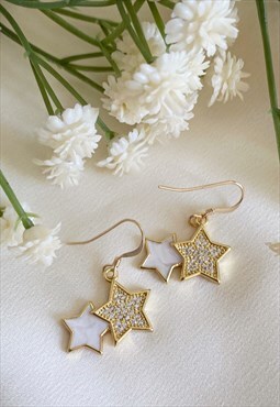 Clara Gold Double Star Earrings