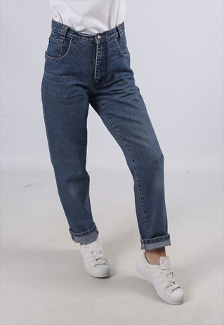 VINTAGE HIGH WAISTED DENIM JEANS STRAIGHT UK 10 - 12 (BC3H)