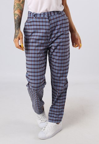 HIGH WAISTED TROUSERS TARTAN CHECKED TAPERED UK 10 - 12 (OAK