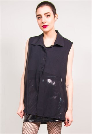 VINTAGE 90'S BLACK SHEER SLEEVELESS GRUNGE BLOUSE SHIRT