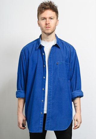 VINTAGE TOMMY HILFIGER CORDUROY CORD SHIRT BLUE