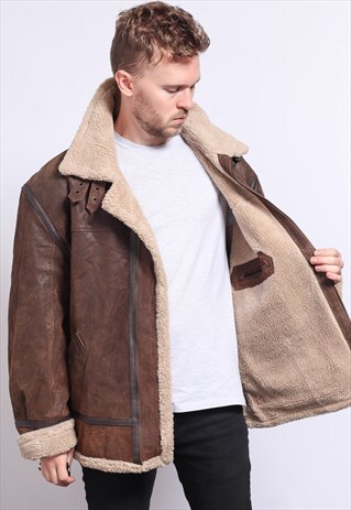 VINTAGE LEATHER AVIATOR FLEECE JACKET