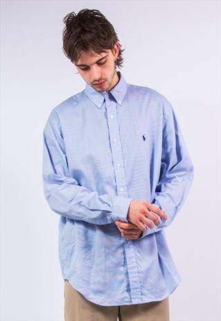 RALPH LAUREN SHIRT BLUE PINSTRIPED PATTERN