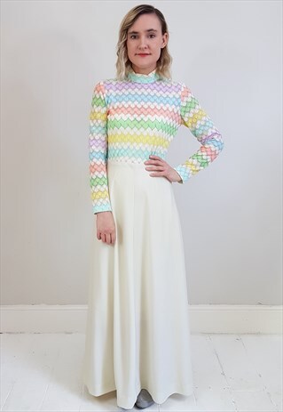 VINTAGE 70'S PASTEL CROCHET HIGH NECK MAXI DRESS