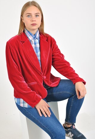 VINTAGE VELVET BLAZER JACKET IN RED