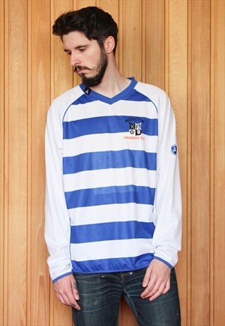 VINTAGE 1990S BLUE AND WHITE STRIPED FOOTBALL SHIRT