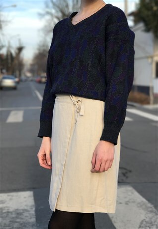 LINEN BLEND WRAP UP NUDE SKIRT