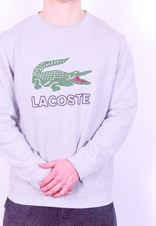 VINTAGE LACOSTE SPELL OUT SWEATSHIRT IN GREY LARGE