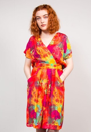 90'S VINTAGE BRIGHT MULTICOLOUR FESTIVAL PLAYSUIT