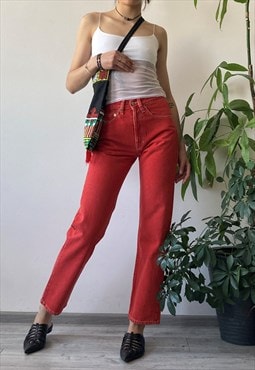 Vintage 90's Y2K Red Classy Basic Fitted Straight Leg Jeans