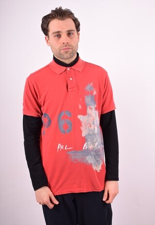 POLO RALPH LAUREN MENS VINTAGE POLO SHIRT LARGE RED 90S