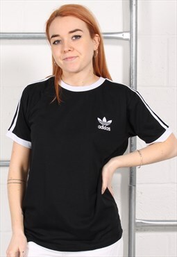 Vintage Adidas T-Shirt in Black Crewneck Sports Tee UK 8
