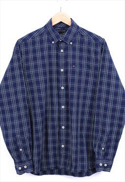Vintage Tommy Hilfiger Shirt Navy Check Long Sleeve Retro 