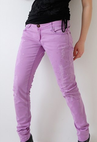 Vintage Y2k Low Rise Skinny Jeans Rhinestone Embellished W30