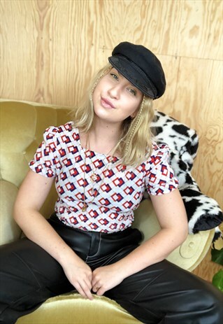 VINTAGE 70S CROPPED PRINTED BLOUSE