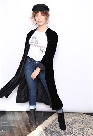 VINTAGE 90S BLACK SILK VELVET MIDI JACKET