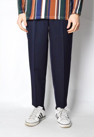 VINTAGE 90S UNISEX NAVY BLUE WOOL BLEND PANTS