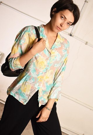 90'S RETRO ABSTRACT PRINT FESTIVAL PARIS CHIC BLOUSE TO