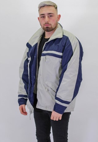 VINTAGE COLUMBIA COAT IN BEIGE AND BLUE LARGE