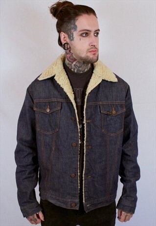 VINTAGE DENIM SHERPA-LINED TRUCKER JACKET