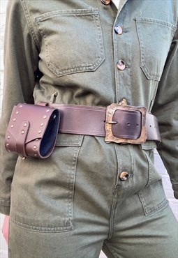 Medieval Vibe Wide Leather Belt. Rustic Brown Leather Belt. 