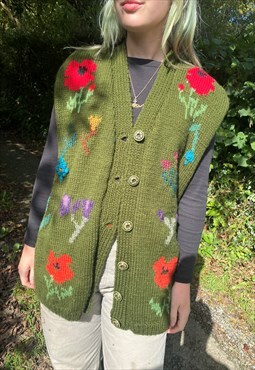 Vintage Cottagecore Hand Knitted Floral Sweater Vest