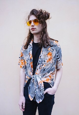 VINTAGE ABSTRACT PATTERNED COLORFUL SEE-THROUGH SHIRT