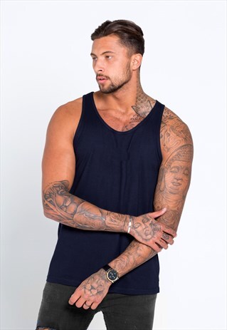 STAPLE PLAIN BLANK TANK VEST - NAVY BLUE