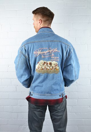 VINTAGE YUENGLING BREWERY PUPPY EMBROIDERED DENIM JACKET