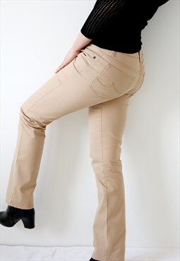 Vintage Beige Jeans Y2k Slim Jeans Classic Casual Trousers