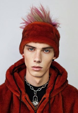 Luxury faux fur headband luxury fluffy head cover in red 