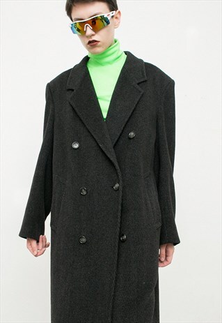 VINTAGE HERRINGBONE COAT LONG SLEEVED OUTERWEAR DARK GREY
