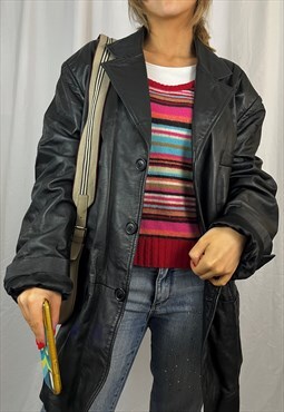 Vintage Y2K leather coat in black. 
